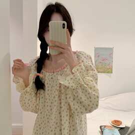 2026 春装新款棉纱花朵花边连衣裙家居服睡衣