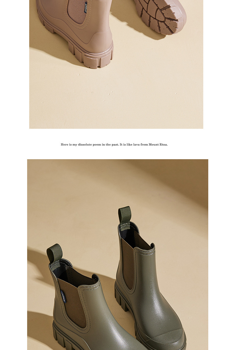 Grenzüberschreitende modische Regenstiefel für Damen, dicke Sohle, elastischer Riemen, wasserfeste, rutschfeste Gummischuhe für Küche und Haushalt_voghion.com