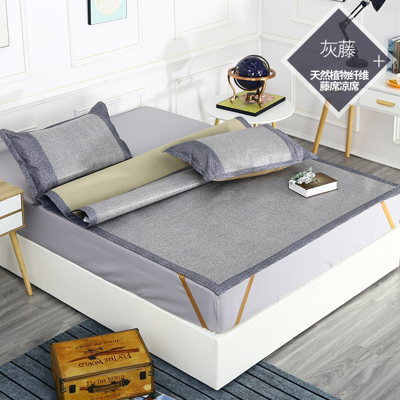 天然純藤席夏季冰絲涼席三件套可水洗折疊1.5米單人1.8米雙人家用