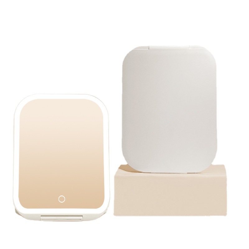 LED táctil espejo de maquillaje con luz Flip portátil plegable espejo maquillaje LED luz Escritorio de tres colores luz espejo de maquillaje