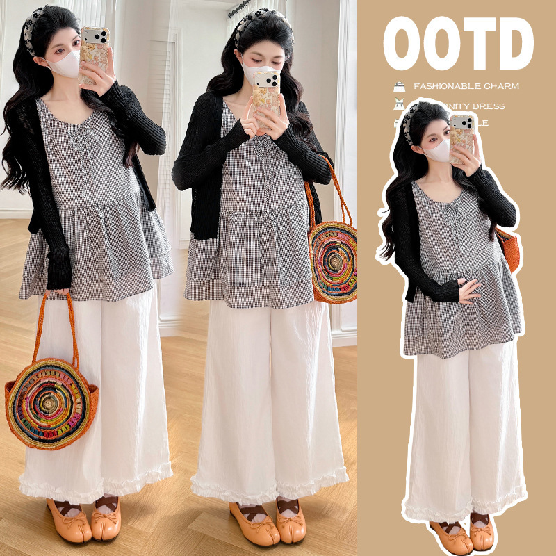 2026 Real Shot Maternity Three-Piece Set: Knitted Sun Protection Shirt + Bowknot Vest + Casual Pants Set
