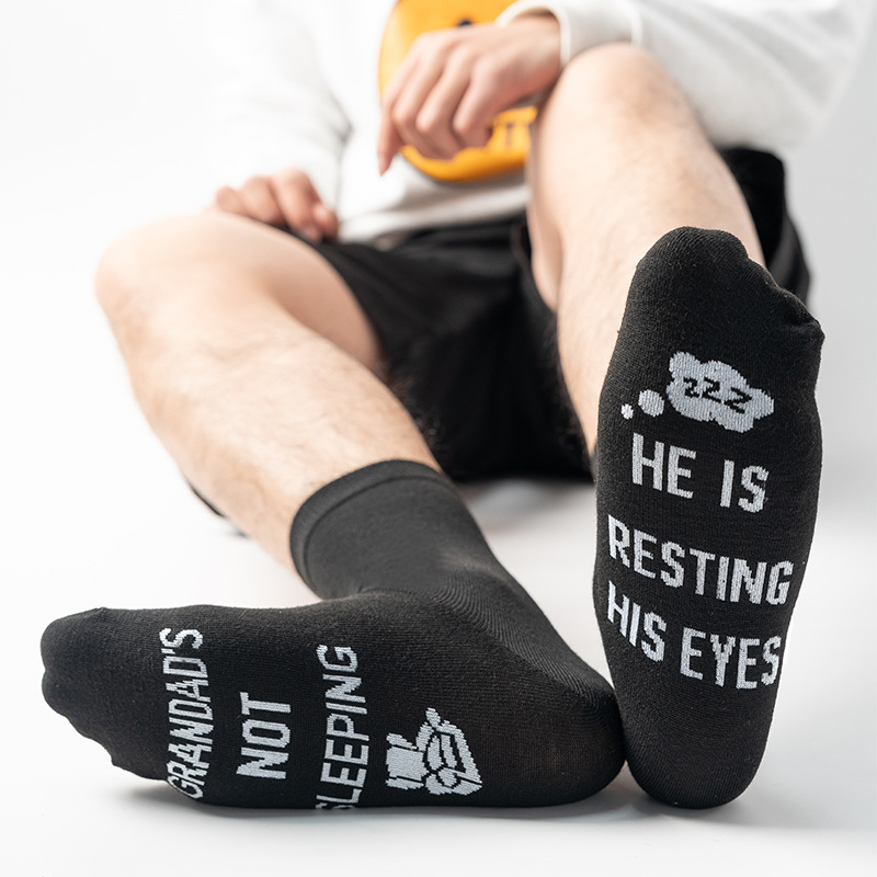 Cross-border Amazon TEMU Hot Selling Socks in the Tube Foot Letter Jacquard Creative Father's Day Gift