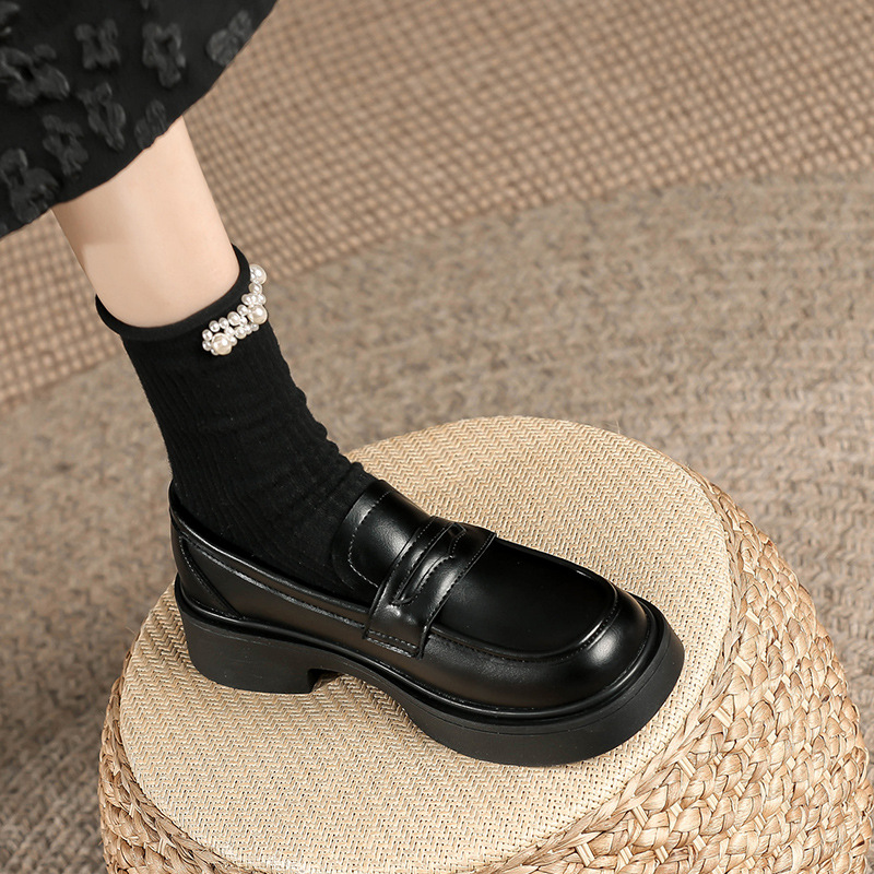Women's Thick-soled Loafers, Plush-lined Chunky Heel Shoes Black_voghion.com