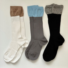 韩国东大门堆堆袜子女双色拼接假两件小众ins走秀款设计感潮批发