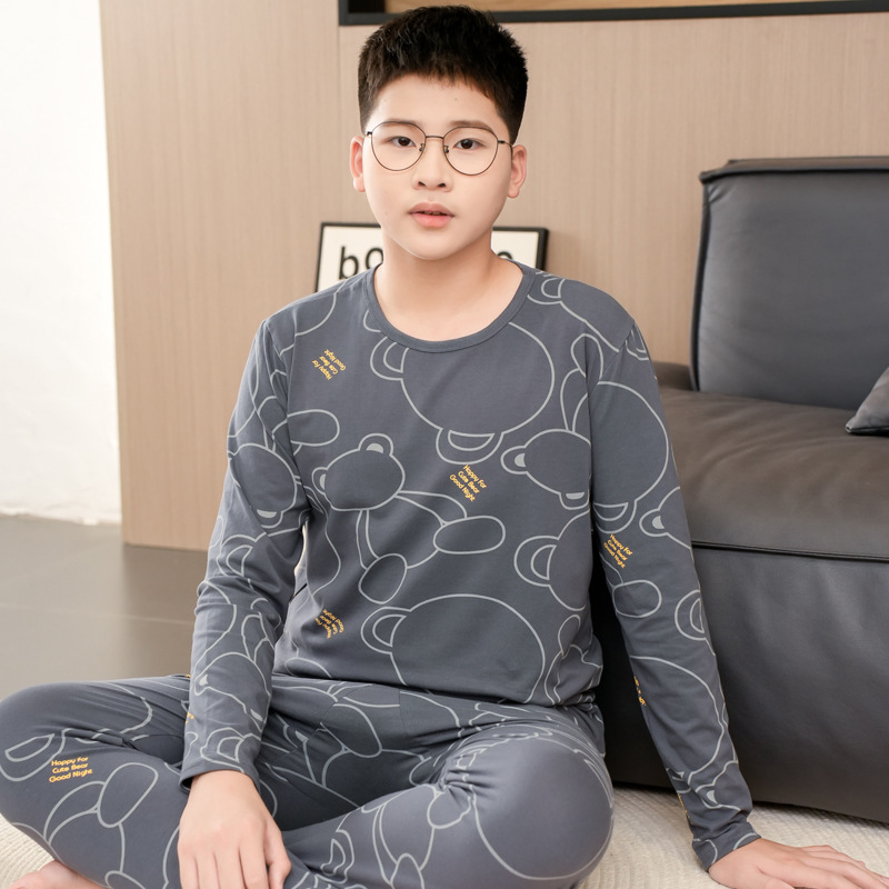 Fat children's Lycra Cotton autumn clothes long pants suit Extra Large Medium and big children's loose thermal underwear fat boy pajamas