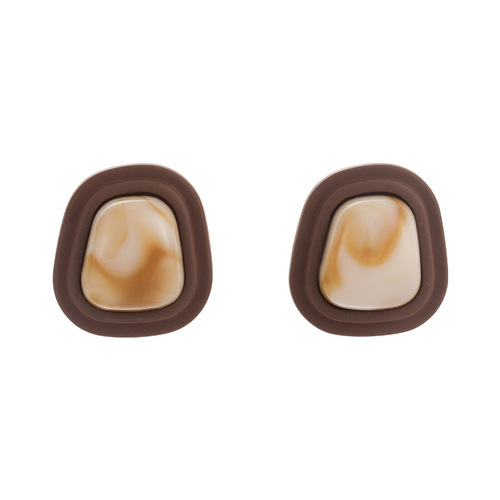 French retro temperament square coffee bean earrings  light luxury fashion autumn and winter milk tea color earrings for women