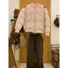 粉色韩系羽绒棉服女2024年新款冬季短款小个子加厚超好看棉袄外套