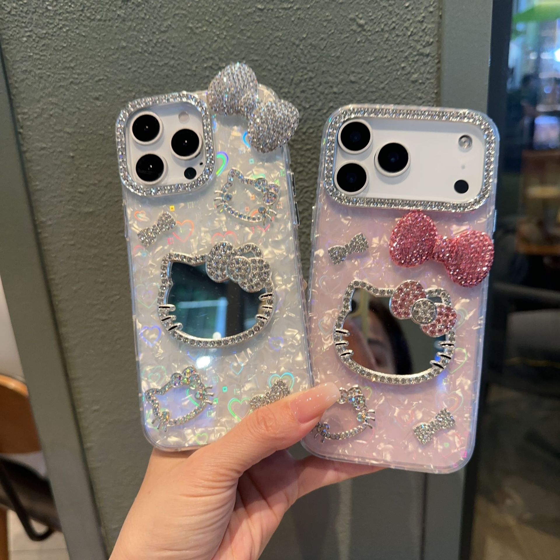 Love Shell Pattern Kt Cat Mirror Suitable for Apple 17Promax Cute New Mobile Phone Case Iphone15/14