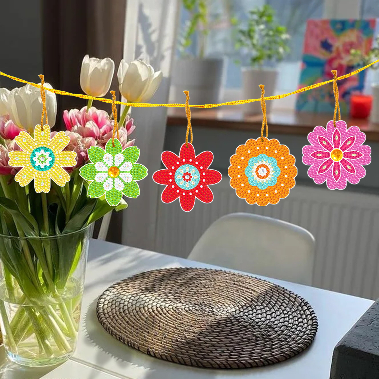 Pintura de diamante de primavera nueva pintura de diamante hecha a mano serie de flores de primavera DIY decoración colgante