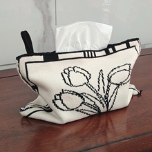 加工定制北欧简约ins多功能收纳化妆包 家用车用包芯纱针织纸巾袋