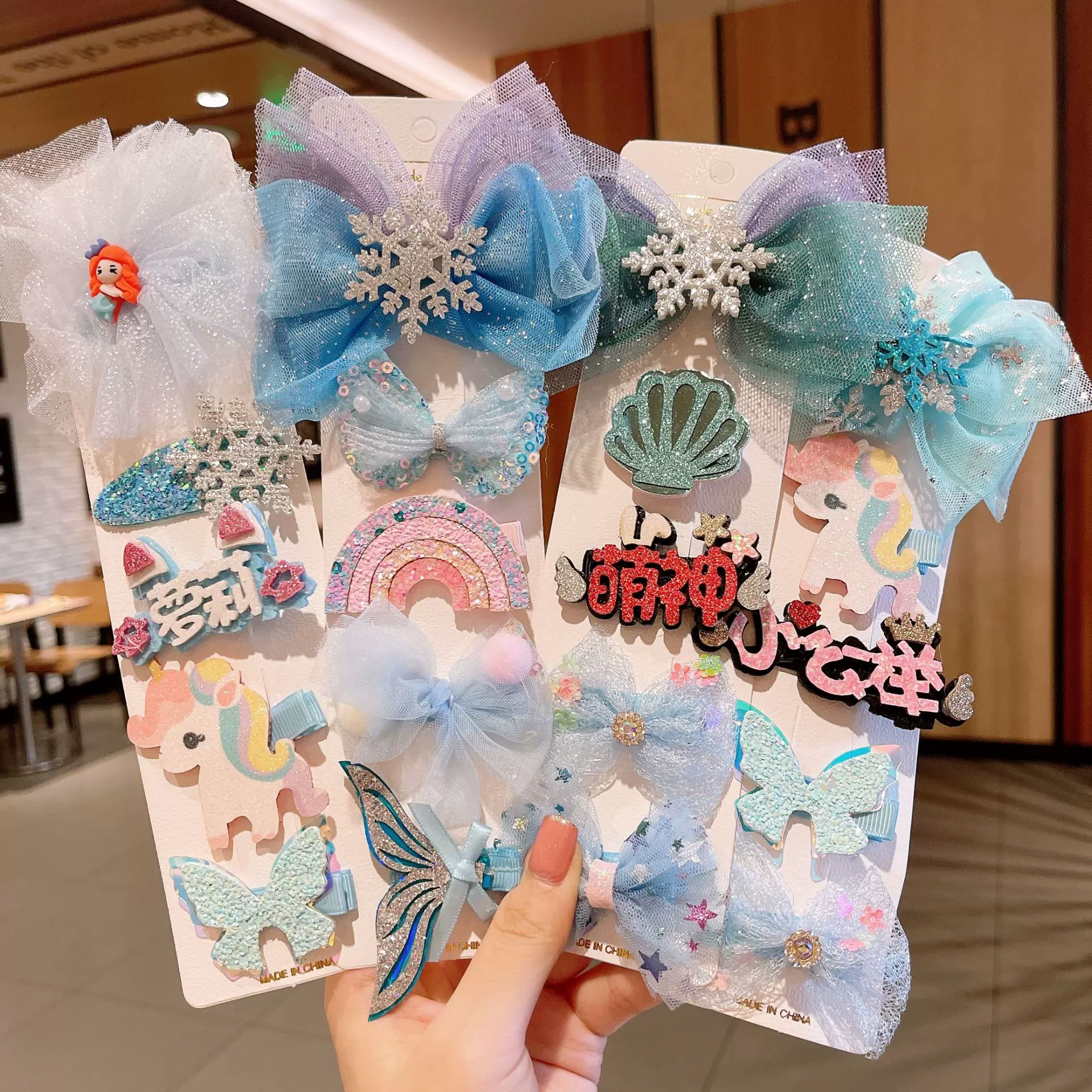 新品网纱蝴蝶结套装儿童发夹小蝴蝶结可爱卡通公主发卡小孩发饰