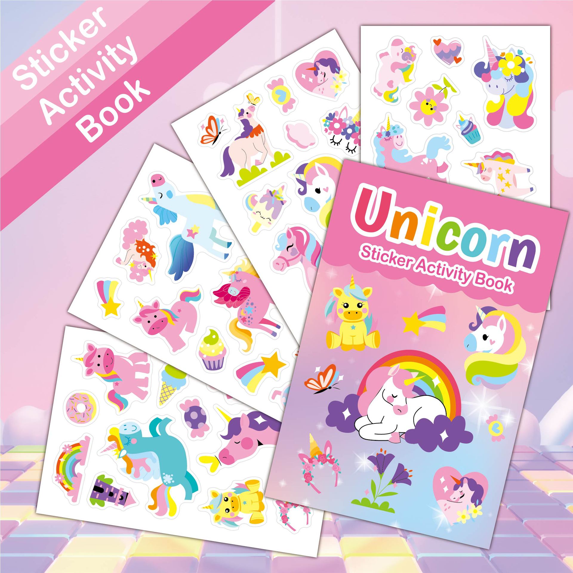 Unicorn Themed Stickers for Kidsren's Whole Brain Development Stickers for 3-5-6-Year-Old Babies Concentration Training Sticker Book
