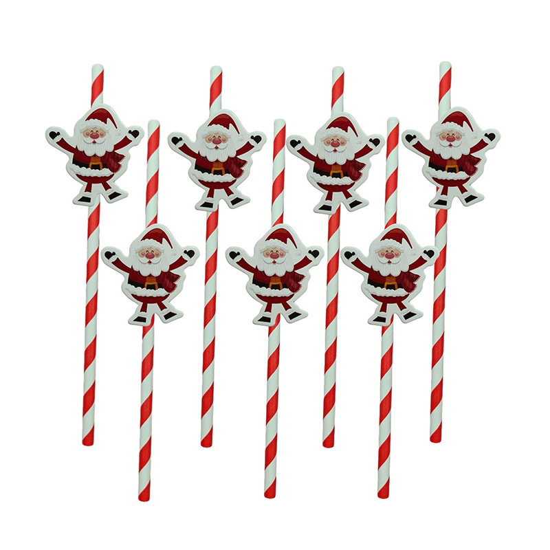 Papá Noel de fiesta de Navidad transfronteriza paja desechable postre pastel cóctel paja decorativa