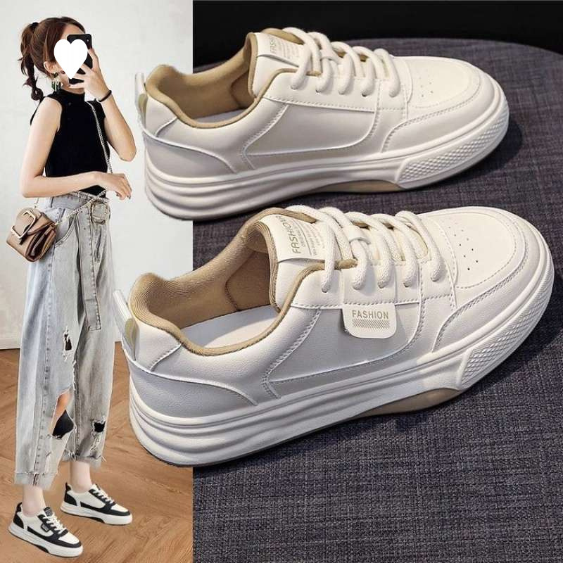 Zapatos gruesos, zapatos deportivos, 2025, zapatos blancos de cuero de estilo explosivo, zapatos de mujer de todo fósforo de nuevo estilo para mujer, zapatos de fondo de otoño, zapatos casuales