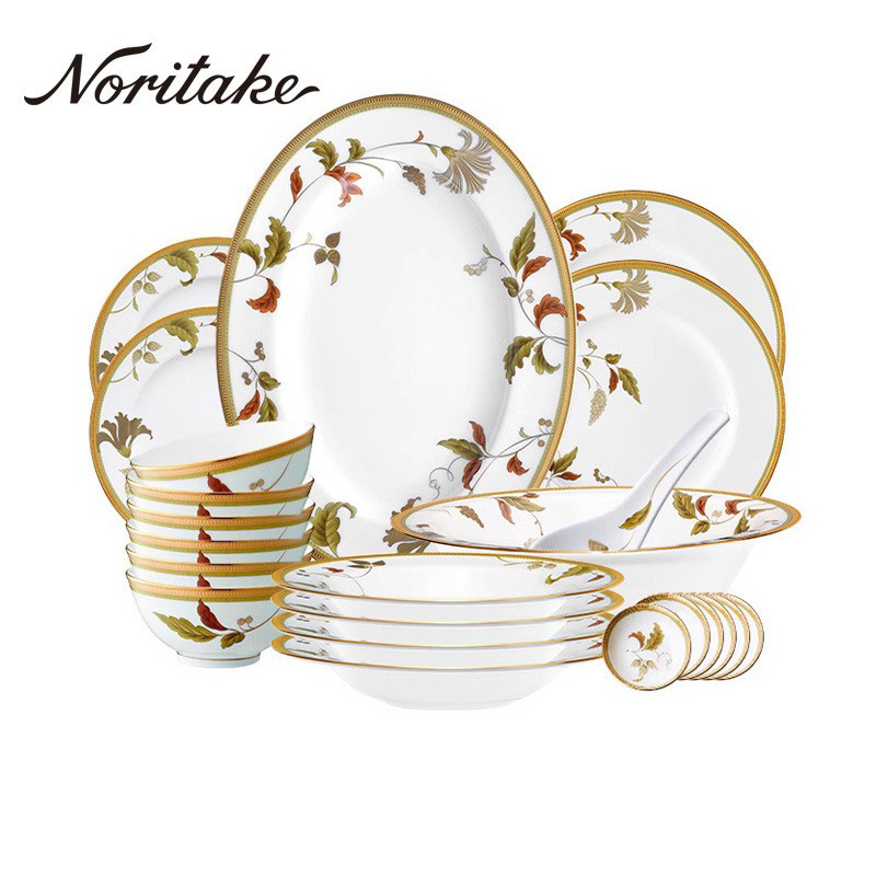 NORITAKE Shiwu ISLAY European-style luxury golden edge bone china tableware suit 6-person high-end gift for moving to a new home
