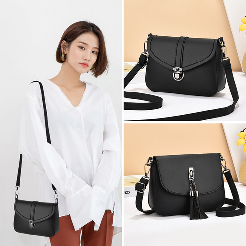 New Pure Color PU Crossbody Simple Matchable Fringe Decorated Single Shoulder Crossbody Bag for Women Mom Bag Crossbody Practical