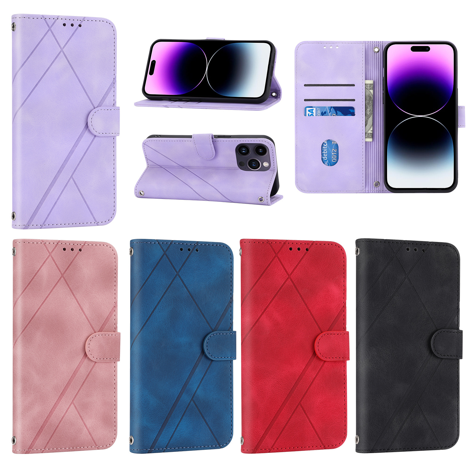 Suitable for iPhone 15 PROMAX Fantasy Splicing Line Card Samsung S23U Crossbody Hanging Cord Phone Case_voghion.com