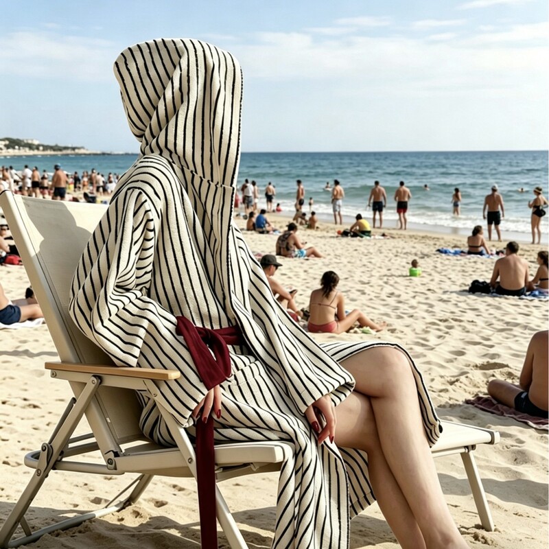 High-End Hotel Bathrobe for Export, Made of Pure Cotton Towel Material, Color-Woven Striped Beach Vacation Hooded Absorbent Bathrobe High-End Hotel Bathrobe for Export, Made of Pure Cotton Towel Material, Color-Woven Striped Beach Vacation Hooded Absorbent Bathrobe