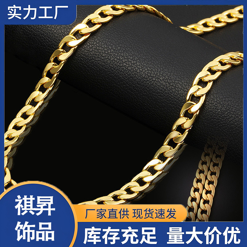 Wish Europe and the United States new gold necklace plated 18K gold men's 6MM side NK chain necklace wholesale exquisite