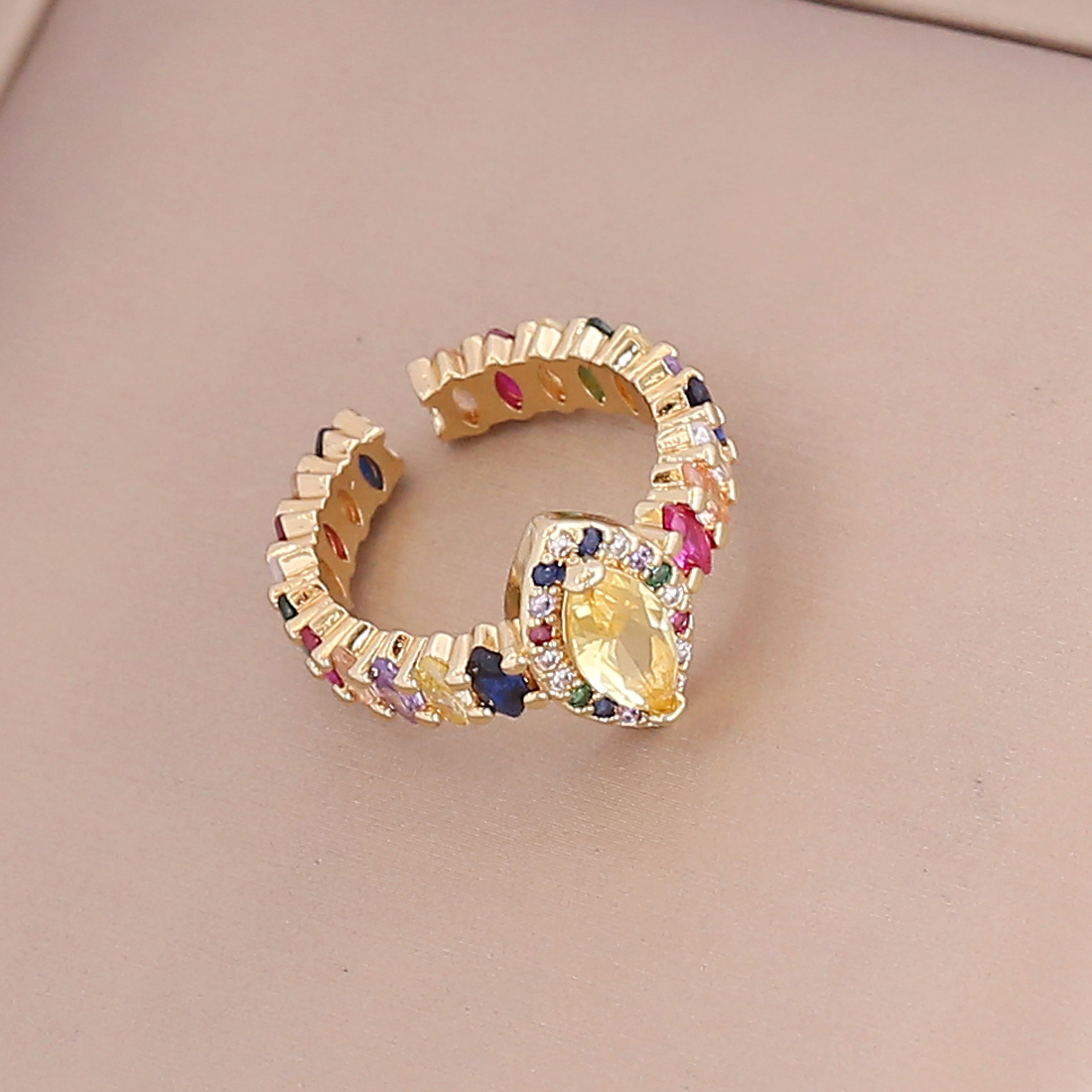 18K fashion vintage copper micro-inlaid zircon rainbow ring wholesale nihaojewelry