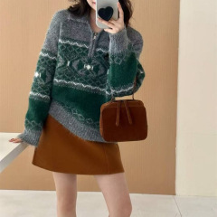 费尔岛纯色慵懒风针织开衫毛衣外套女秋冬季2025新款宽松内搭上衣