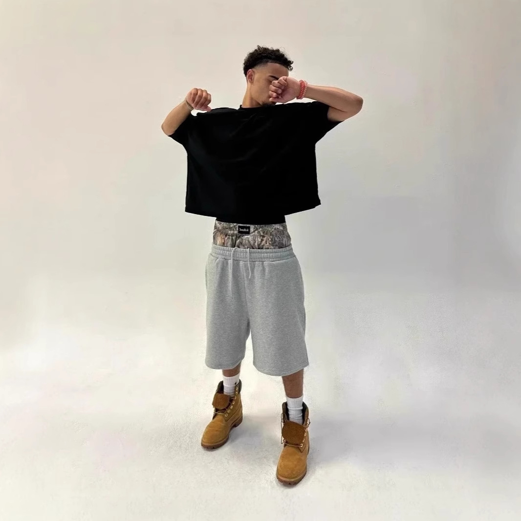 European and American Cross-border American High Street Trendy Brand Double Waist Seven-point Shorts Men's Loose Fashionable Trendy Men's Casual Shorts