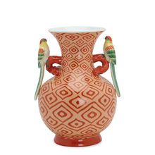 新中式创意格子双鸟陶瓷花瓶摆件 家居样板房客厅酒柜软装装饰