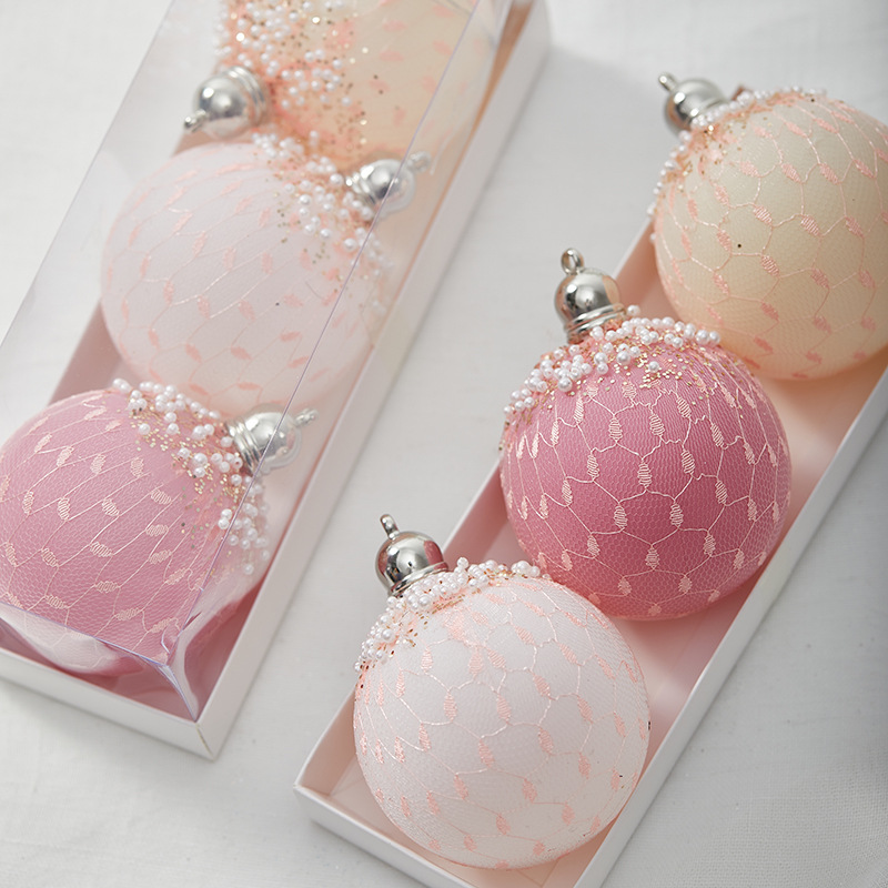 Xunmu 8cm malla dorado rosa galvanoplastia pintada a mano bola de Navidad pintada bola de color decoración navideña bola colgante