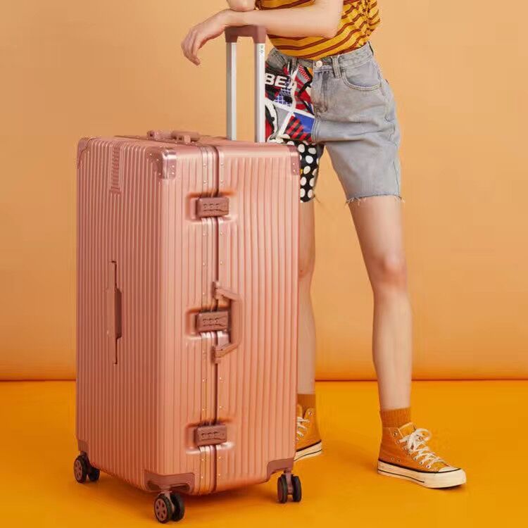 Maleta con ruedas de aluminio para mujer, resistente y duradera, maleta de embarque de viaje con contraseña de gran capacidad para estudiantes varones