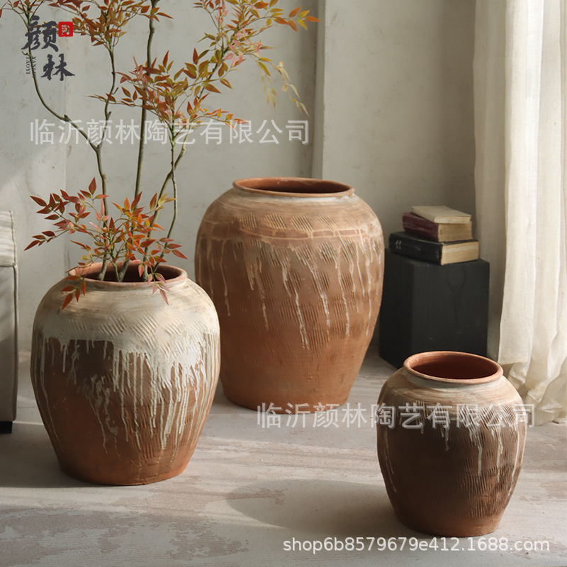 Vintage Coarse Pottery Pot Large Flower Pot Weng Pot Tre Decorative Large Earth Pottery Homestay Hotel Soft Pot Flower Pot Vintage Coarse Pottery Pot Large Flower Pot Weng Pot Tre Decorative Large Earth Pottery Homestay Hotel Soft Pot Flower Pot