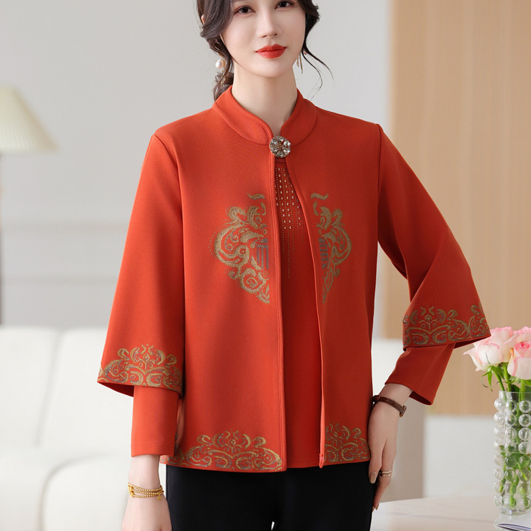 春季新款中年绣花套装妈妈装两件套40-60岁春秋新款中老年服装女|undefined