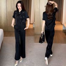 新中式气质高档套装女夏季洋气盘扣短袖阔腿裤显瘦时尚两件套女装