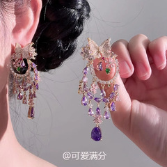 甜美風重工満ドリル蝶水滴流蘇ピアス新中国式精致イヤリングファッション軽豪華気質耳飾り
