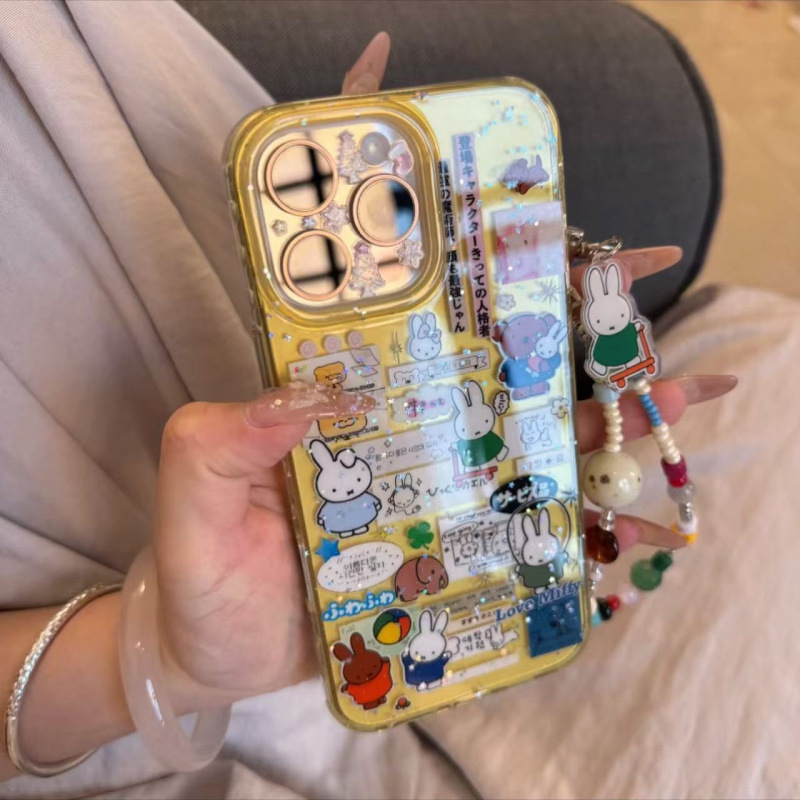 Ins Semi-Transparent Yellow Scooter Miffy Rabbit Suitable for Apple 16Promax Mobile Phone Case 15Iphone14/13