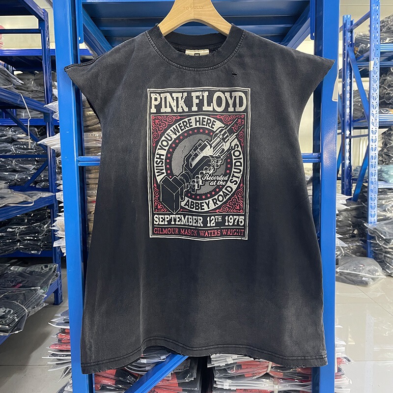 Pink Floyd Pink Floyd Rock Old Washed Retro Batik Sleeveless T-Shirt Men's Trendy Cotton