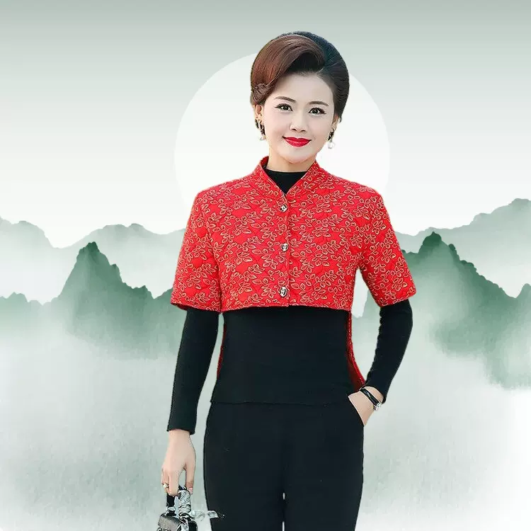 妈妈冬装护肩部颈椎短袖加长护腰小棉衣加绒加厚坎肩中老年人女装