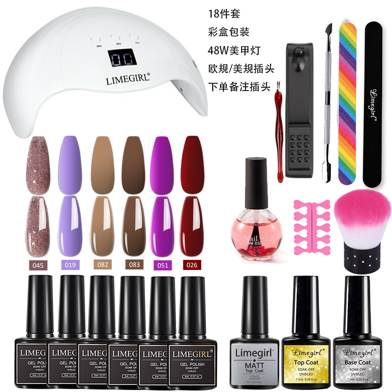 Amazon popular esmalte de uñas pegamento traje 6 color fototerapia pegamento lámpara de uñas herramienta traje capa de sellado pegamento inferior conjunto completo caja de color