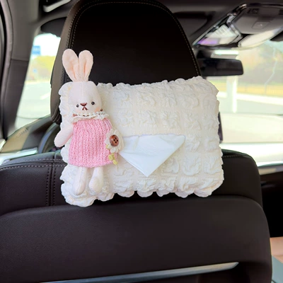 Car-Mounted Tissue Box, Cute Sweater-Style Car tissue box/set - pink-sweater-dress-rabbit-puff-tissue-draw