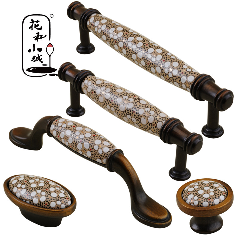 花和小城 山茶花陶瓷拉手 中式美式衣櫃門櫥櫃鞋櫃儲物櫃拉手把手