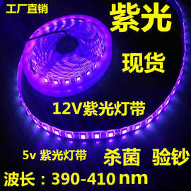 12V紫色灯带5v紫光灯条5050滴胶防水验钞杀菌医疗UV紫外线LED紫光