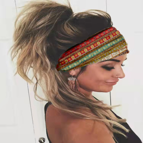 Hijab Summer Women's European and American New Elastic Sweat Yoga Sports Headband Fashion Printed Craft Hairband Wholesale