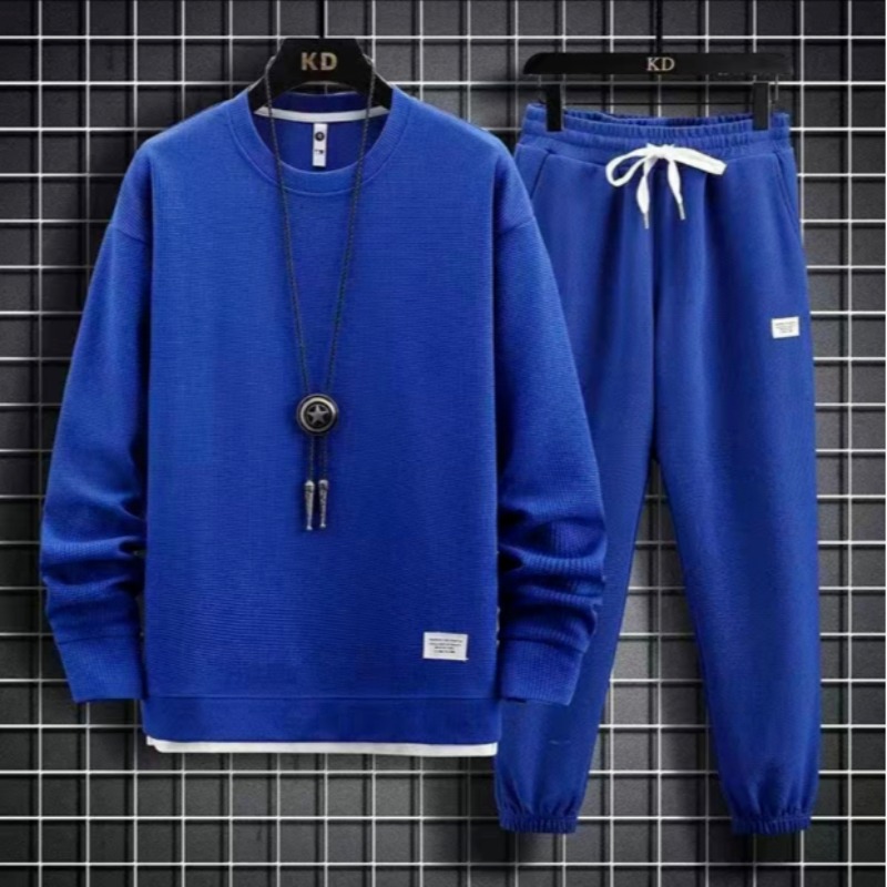 Camisa menos ropa waffle cuello redondo suéter traje Otoño e Invierno nuevo color puro casual Hong Kong estilo suelta de manga larga superior