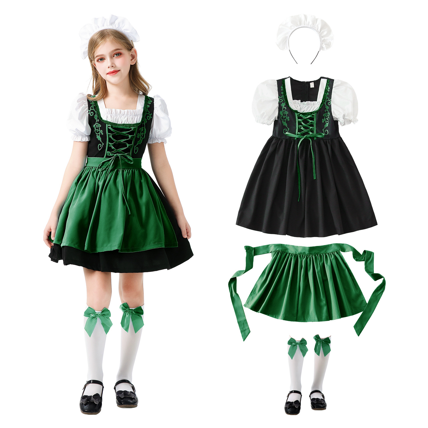 Bavarian Kidsren's Costume Halloween German Oktoberfest Pastoral Maid Costume Dirndl Dress