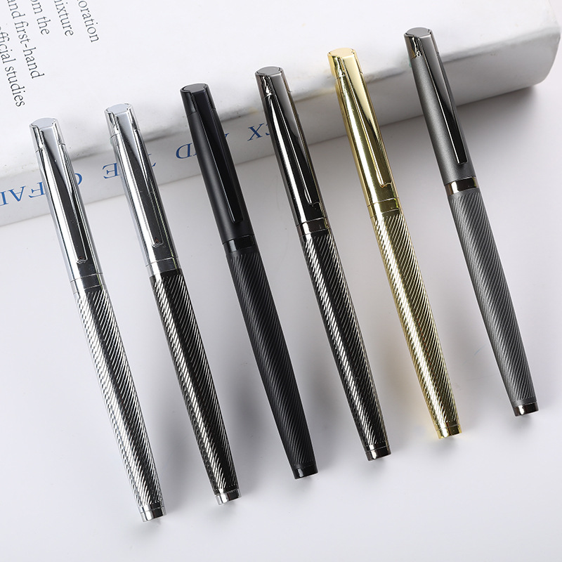 En stock de alta calidad de metal firma pluma superficie brillante galvanoplastia pluma de gel regalo negocio pluma de agua pluma de publicidad logotipo láser