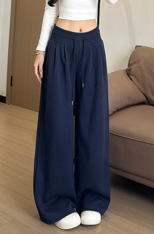 黑色运动裤女秋2025新款小个子慵懒宽松显瘦阔腿裤垂感直筒拖地裤|undefined