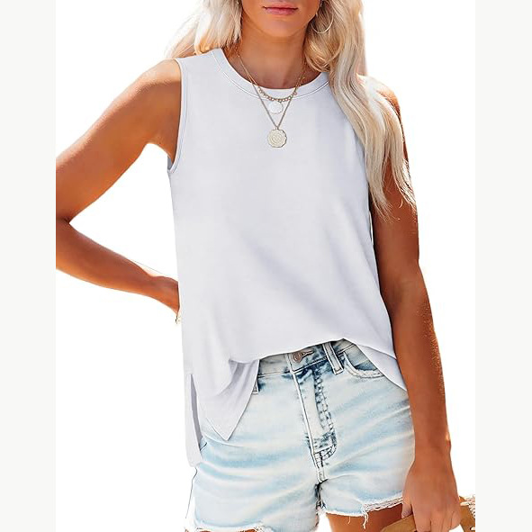 Transfronterizo 2024 nuevo estilo comercio exterior europeo y americano casual imitación algodón suelto color sólido chaleco sin mangas cuello redondo apertura lateral top femenino image 6