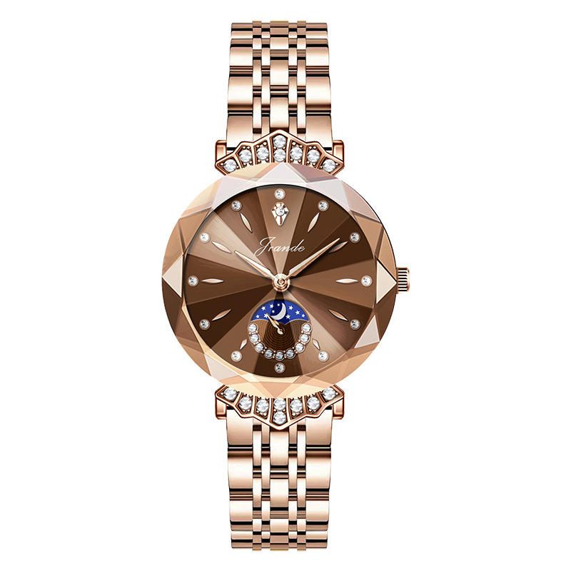 JRANDE歌浪迪直播爆款镶钻女士小秒盘手表轻奢小众时尚防水石英表
