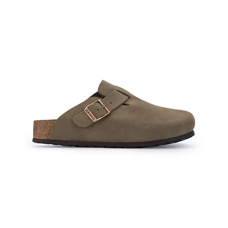 Cross-Border Sangpo Pure Cowhide Birkenstock Shoes with Genuine Cork, Women's Closed-Toe Slip-On Half-Covered Soft-Soled Birkenstock Slippers for Women