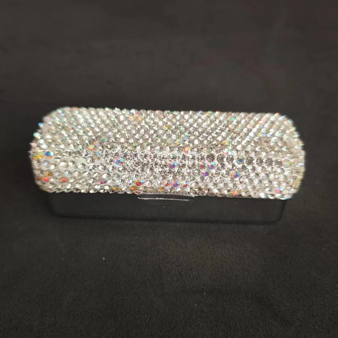 Caja de lápiz labial individual de metal con incrustaciones de diamantes, caja de lápiz labial con espejo, caja de almacenamiento de lápiz labial de viaje portátil