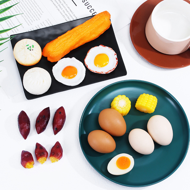 PVC 模擬揚げパン、パン、卵モデル、レストラン小道具、模擬食品玩具、偽卵、粗粒装飾品|undefined